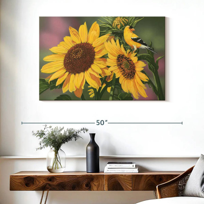 Harnek chardonneret et tournesols, H 26 po x l 39 po