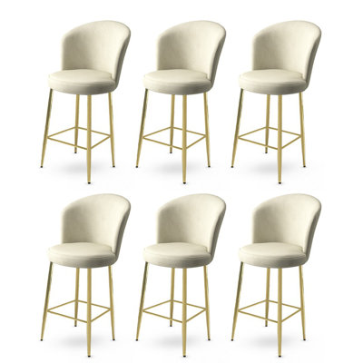 Ensemble de tabourets de bar modernes (6 pièces), crème et or, 18,1 po x 42,1 po x 15,7 po | Structure 100% métal, tissu BabyFace, siège d'une hauteur de 29,5 pouces, hauteur du dossier de 14,6 pouces | Confort durable avec un design élégant et glamour pour tout espace