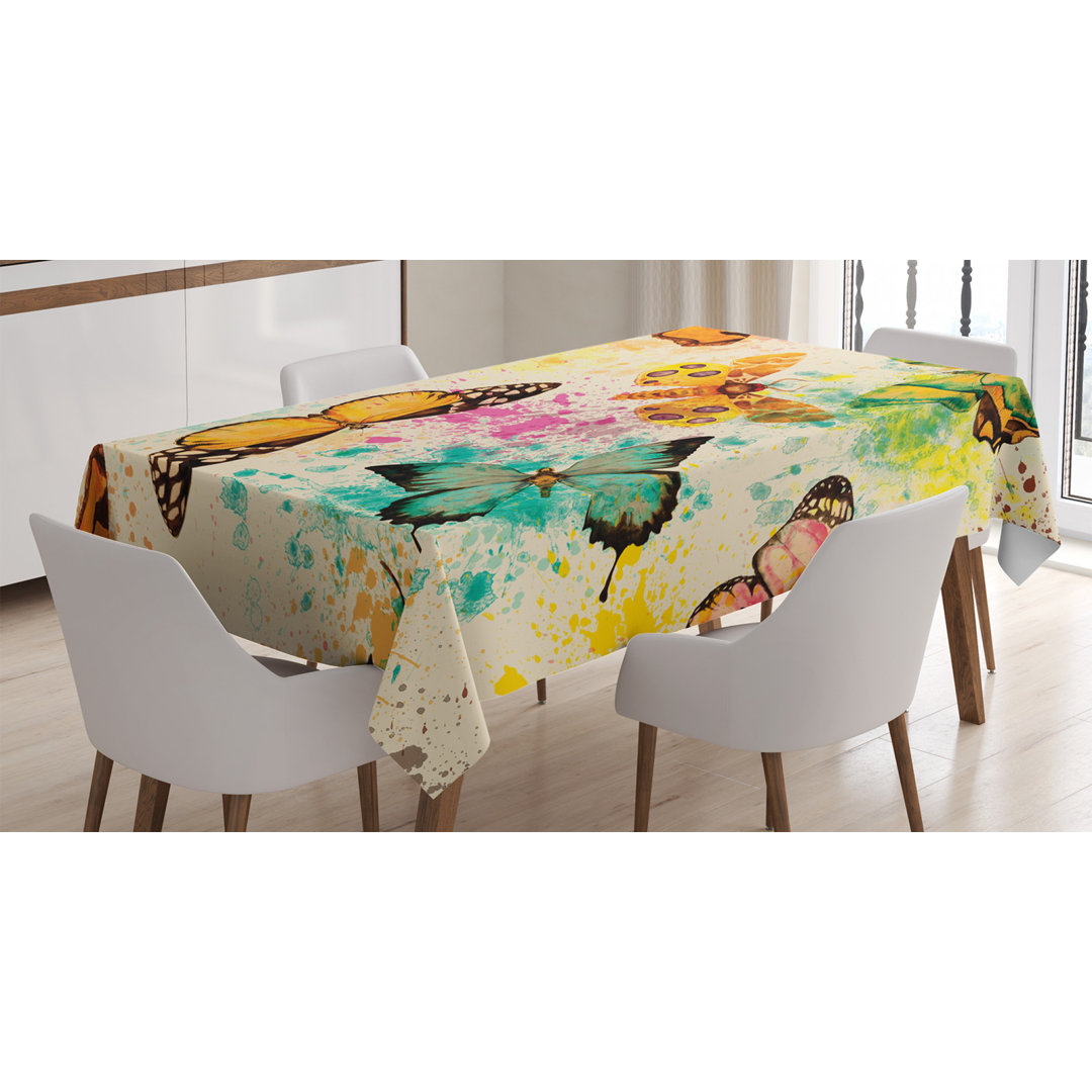 Butterfly Tablecloth, Watercolor Murky Grungy Butterflies With Color Splashes Be Mindful Boho Art Print, Rectangular Table Cover For Dining Room Kitchen Decor, 52" X 70", Multicolor East Urban Home 