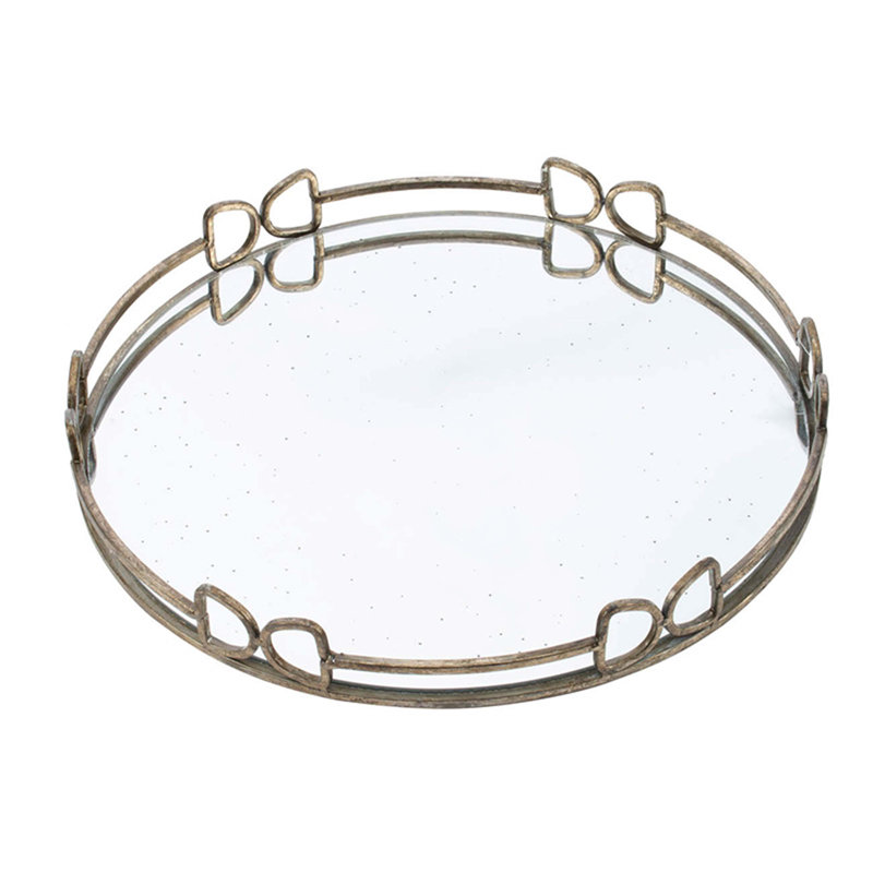 D16.1X2" Valentina Silver Round Mirror Tray, 16.1"W x 16.1"D x 2"H