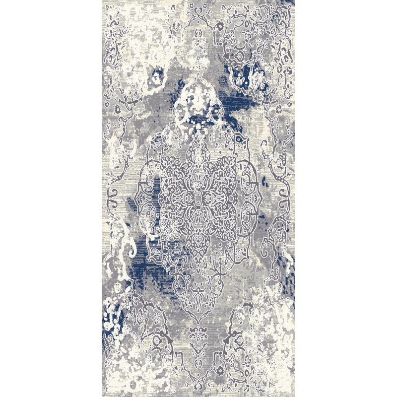 Crème/bleu marine touffeté oriental tapis décoratif Roberge, Rectangle 5 pi 3 po x 7 pi 7 po