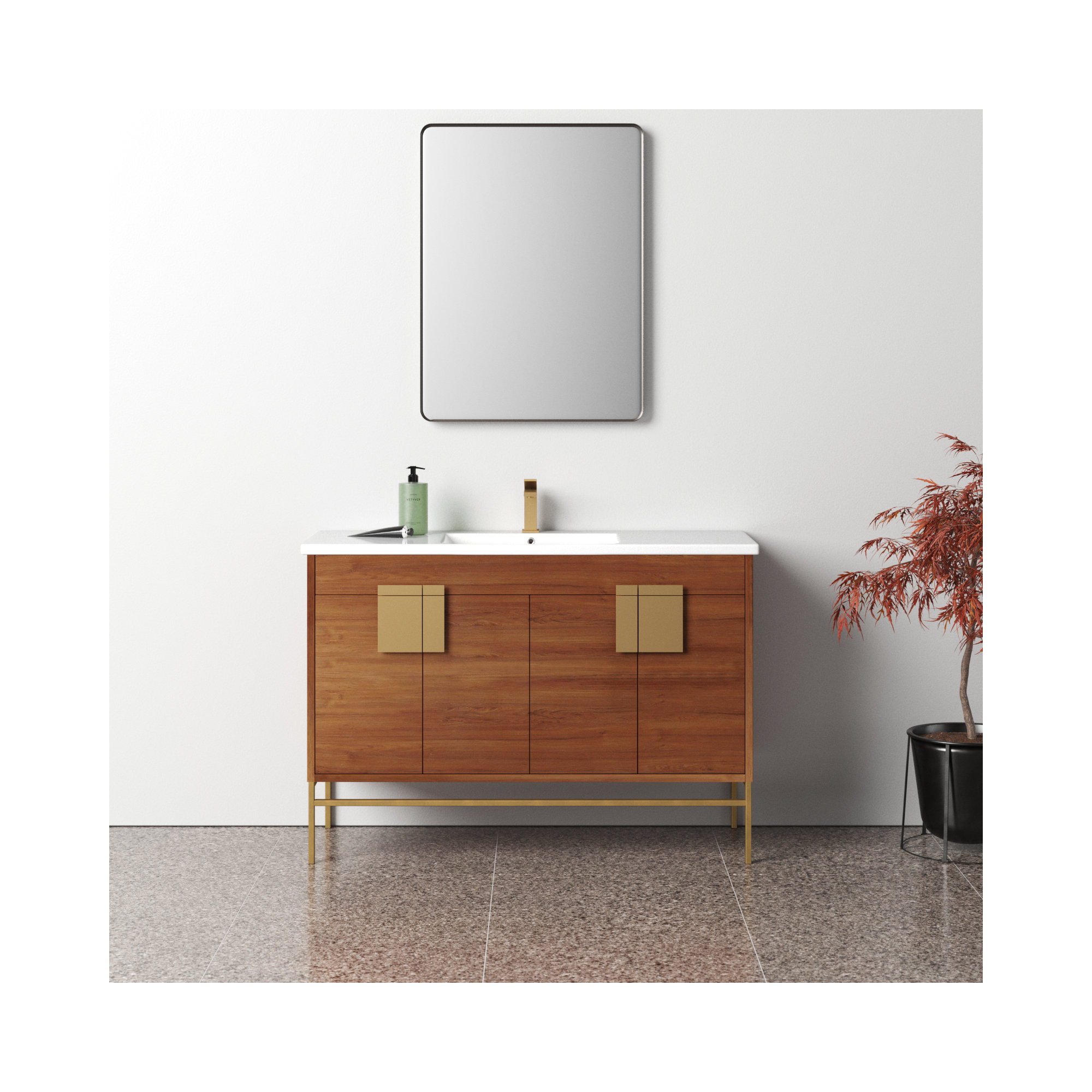 Maisie 48'' Single Bathroom Vanity, Walnut, Satin Brass