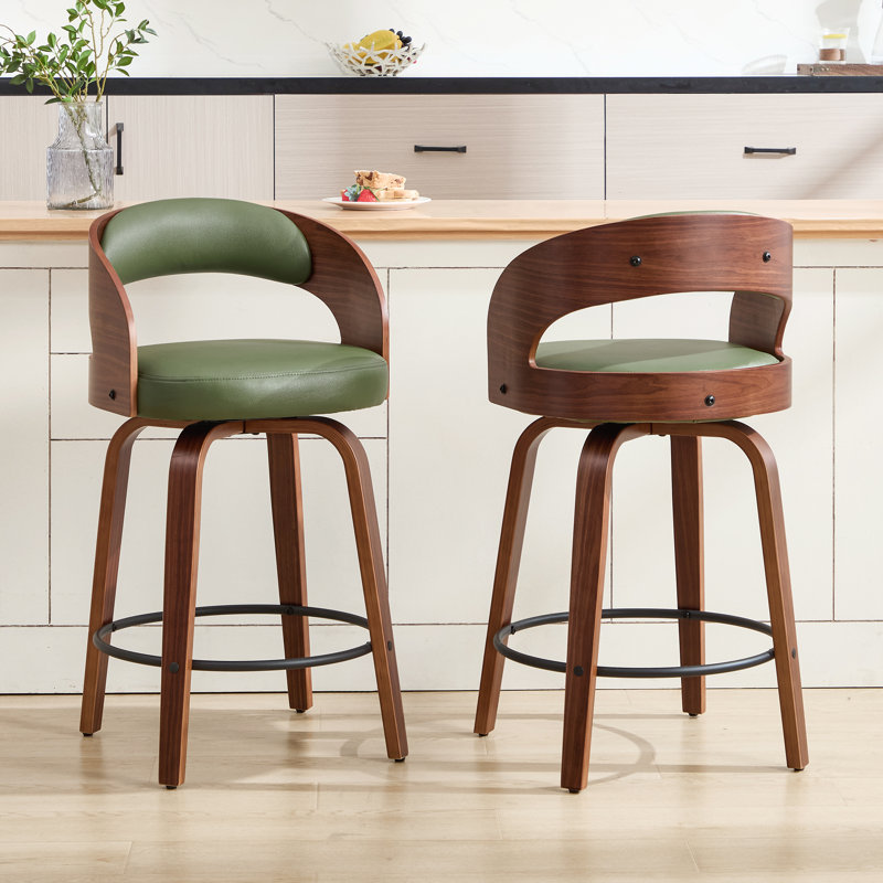 Tabouret de comptoir pivotant confortable avec pieds en bois massif durable, Vert