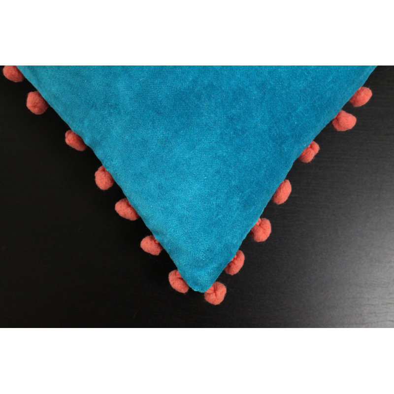 Fida Velvet Pom Pom Cushion Cover, Teal