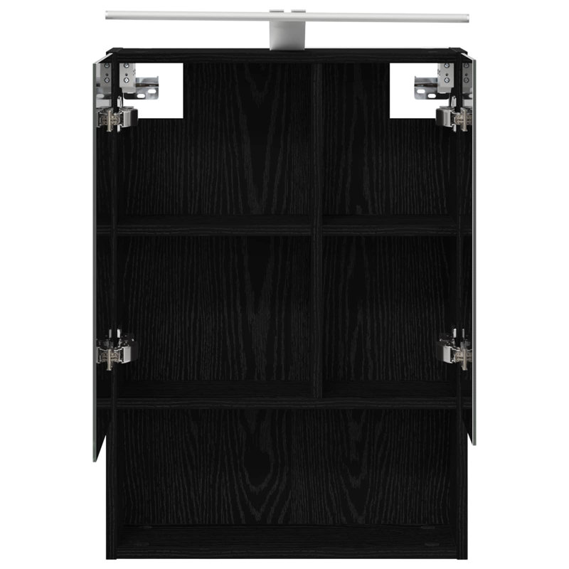 Mirrored Bathroom Cabinets with Mirror and 2, 70cmH x 50cmW x 14.5cmD, Black Oak