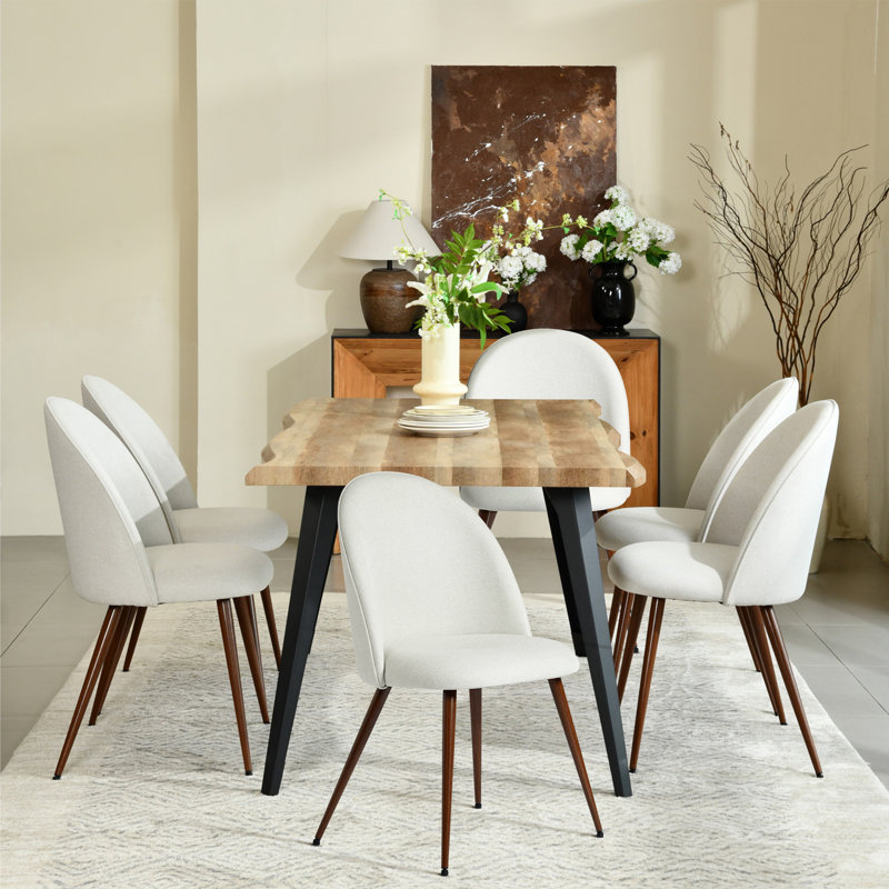 Shivani 7-Piece 63'' Rectangular Dining Set with Upholstered Chairs, Tan, Ivory