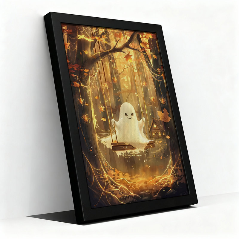 Art mural sur toile, "White Ghost On Swing In Autumn Woods with Spiders", H 30 po x l 20 po