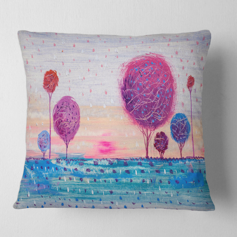 Impression d'arbre de couleur mauve - oreiller moderne imprimé, 18" x 18"