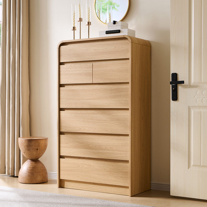 Maud  Modern 7 Drawers Dresser for Bedroom, 55" Tall Dressers & Chest of Drawers w/Curved Profile Design, Natural
