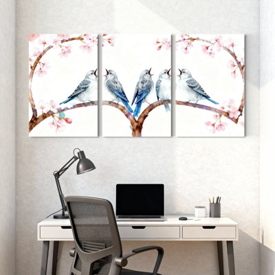 «Birds Birds On Blossom Branches», ensemble de 3 impressions sur toile