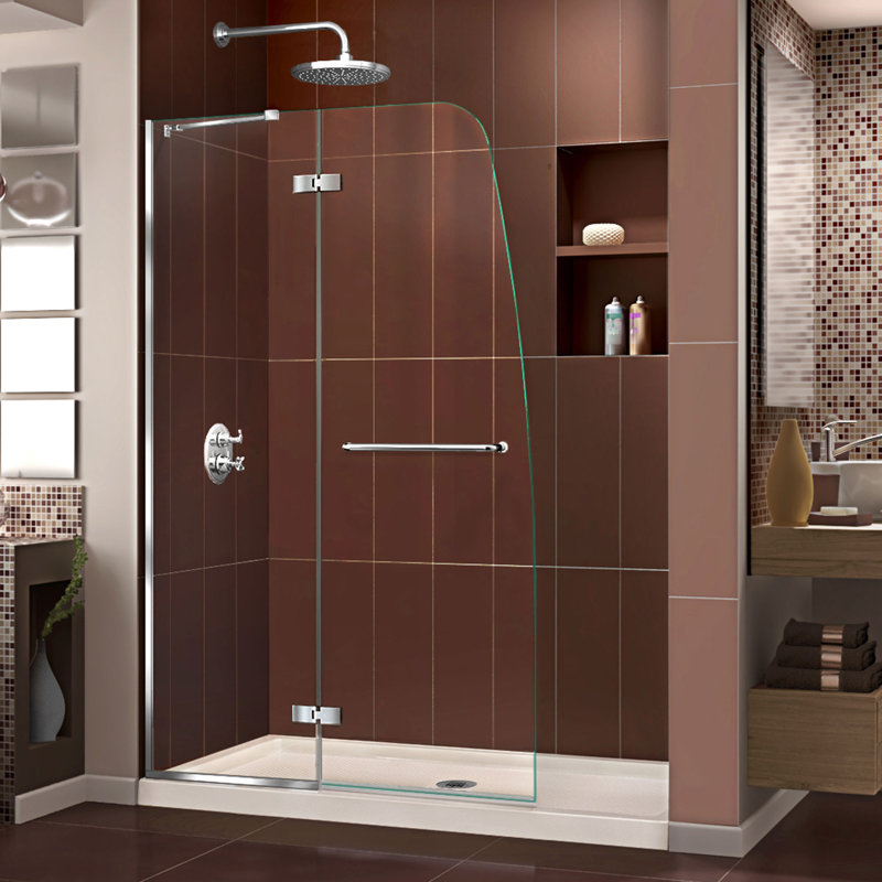 Aqua Ultra 74.75" H Frameless Shower Enclosure, Center, Chrome/Biscuit