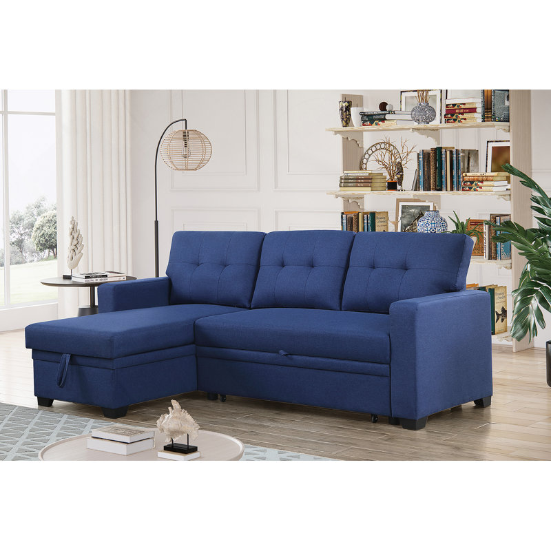 Canapé modulaire convertible rembourré avec méridienne coulissante, Lin bleu