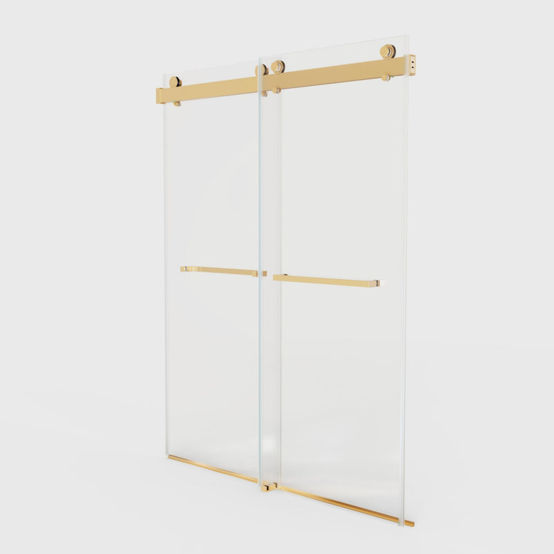 Brushed Gold Frameless Double Sliding Shower Door with Clear Glass