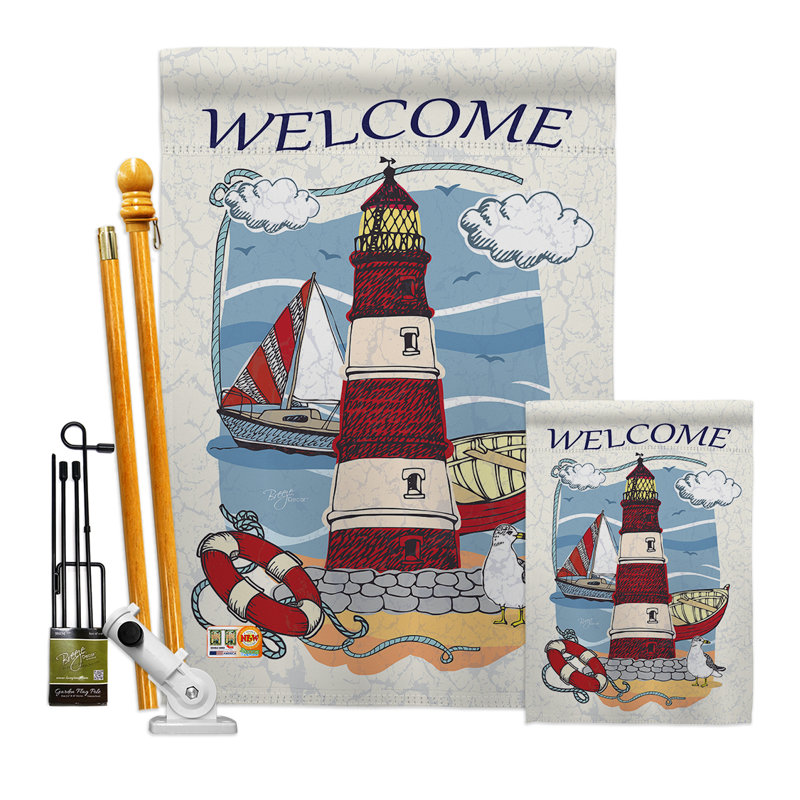 Lighthouse Shore 2-Sided Polyester 40" x 28" Flag Set