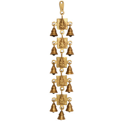 Handcrafted 18" Brass Lord Ganesha Wall Hanging with Melodic Bells - Traditional Indian Spiritual Relief Sculpture & Sound Chimes for Sacred Home Decor