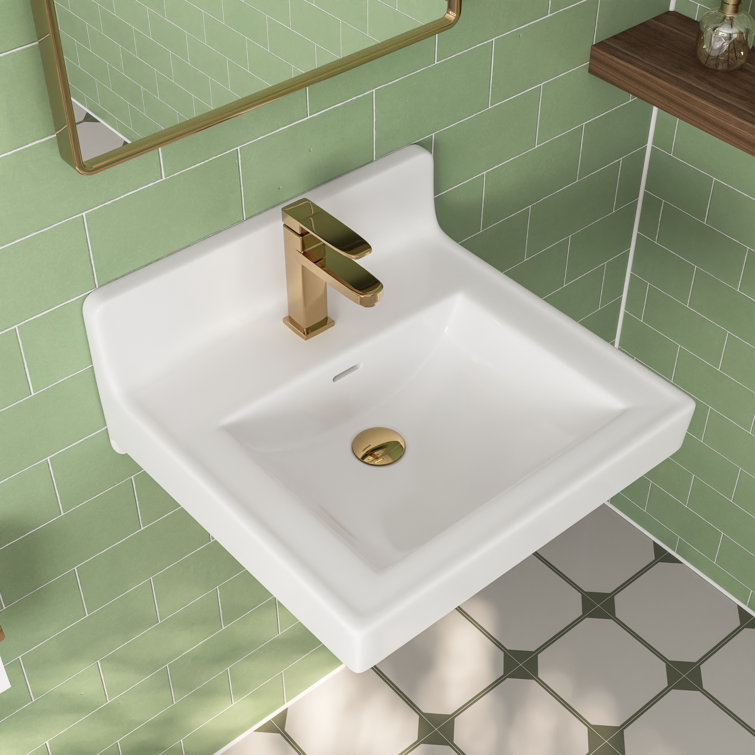 20'' x 19'' White Rectangular Vitreous China Wall Mount Bathroom Sink With Overflow