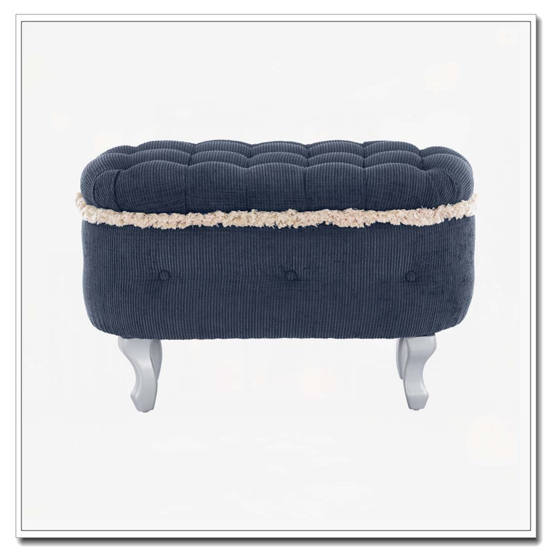 Banc de rangement avec repose-pieds en tissu, Bleu