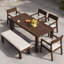 Ensemble de table de salle à manger 6 pièces avec banc, table de salle à manger longue avec trou pour parasol, bois massif, fauteuils rembourrés, style campagnard moderne, utilisation à l'extérieur-815110647