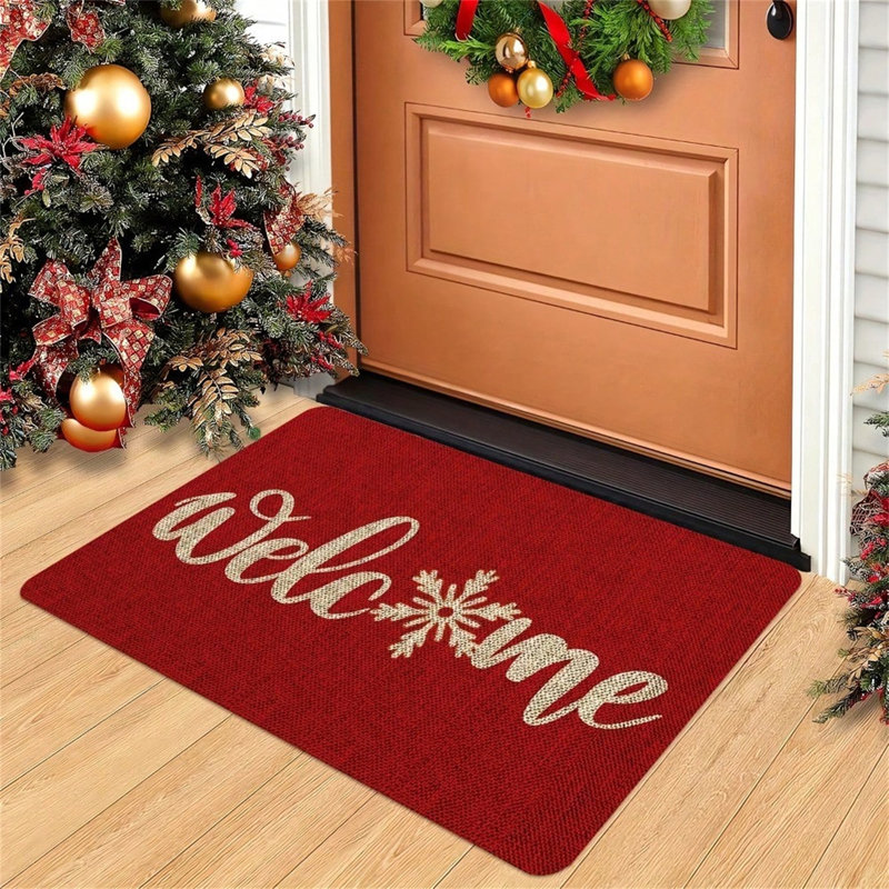 19.6×31.4 Inch Christmas "Welcome" Door Mat – 1-Piece Large Holiday-Themed Mat With Snowflake Design, Machine Washable