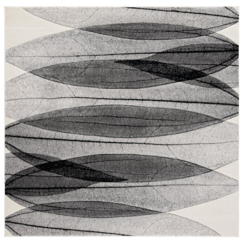 Jeromie Performance Floral Rug, Square 6'7", Black/Ivory