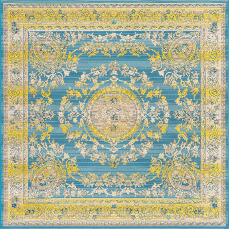 Blue Cahuita Indoor/Outdoor Traditional Rug, Square 6'