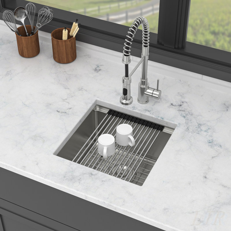 17 Inch Undermount Kitchen Sink with Ledge, 16 Gauge Stainless Steel, Single Bowl, Durable and Functional Workstation Design