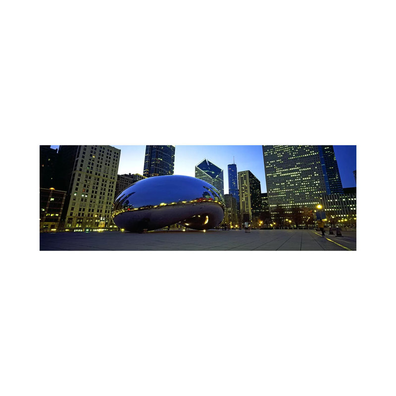 Buildings In A City, Cloud Gate, Millennium Park, Chicago, Cook County, Illinois, USA by Panoramic Images - Wrapped Canvas Panoramic Print