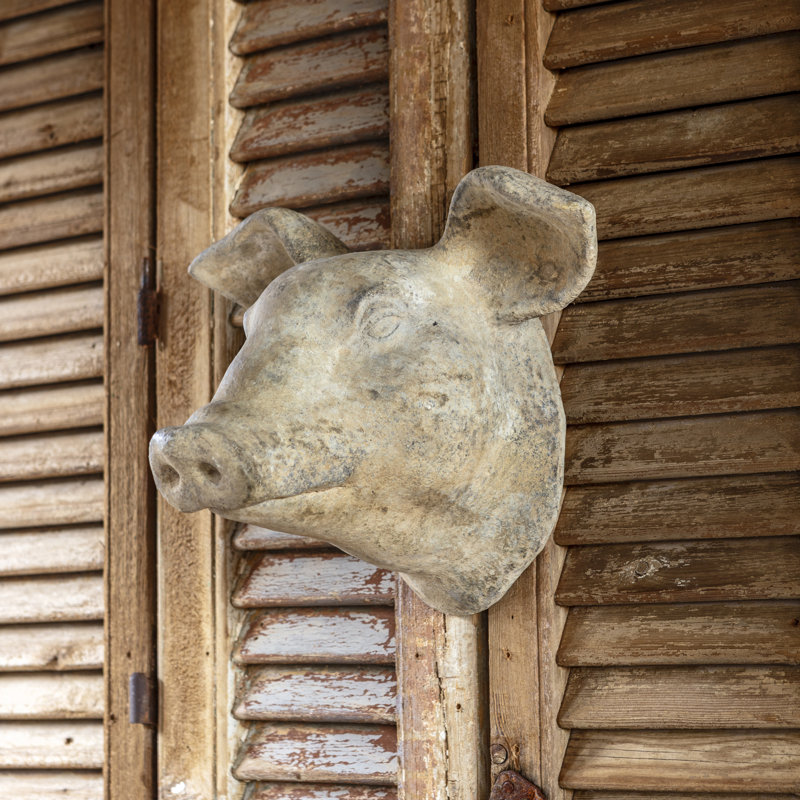 Weathered Pig Head Wall Sculpture