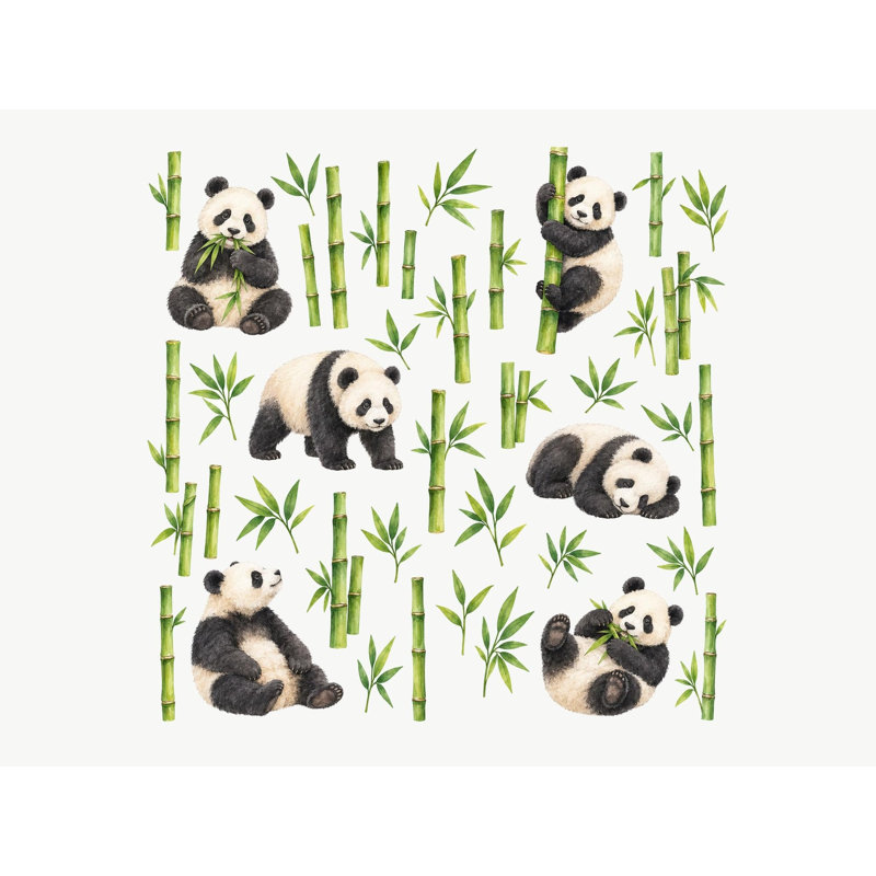 Panda And Bamboo Wall Decals, Set of 41 Peel and Stick Nursery Wall Stickers, Satin Finish Removable Kids Room Wall Art, 20"W x 20"H (50 x 50 cm)