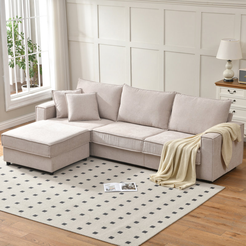 Canapé modulaire en L avec méridienne réversible, canapé rembourré en tissu de lin avec coussins et coussins amovibles, mobilier de salon moderne