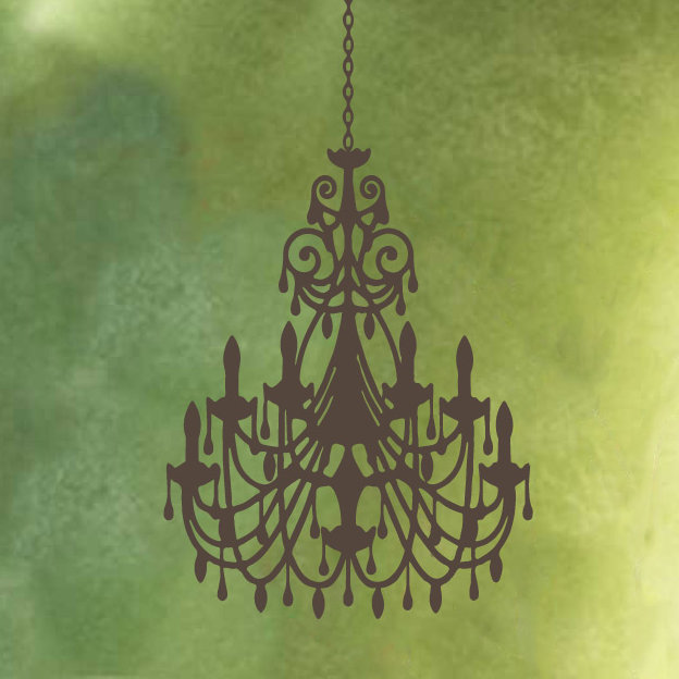 Décalcomanie murale lustre ornée, H 24 po x l 16 po x P 0,01 po, Brun