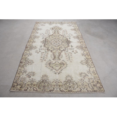 Tapis rétro en laine beige, patchwork 57,1 x 106,3 pouces