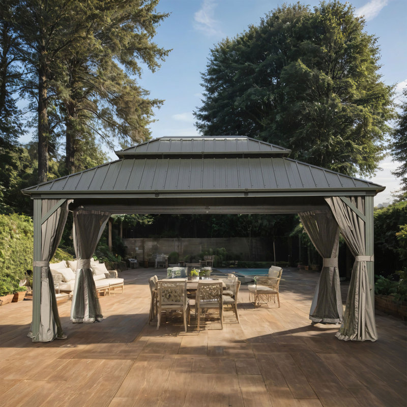 Aluminum Patio Hardtop Gazebo, Gray, 120.12" H x 168" W x 144" D