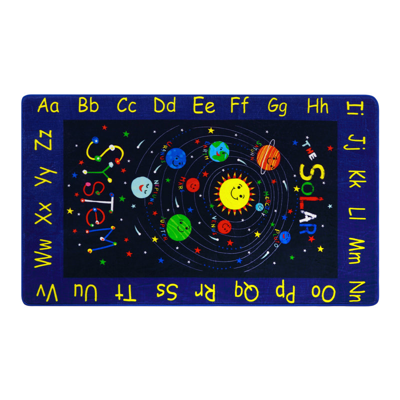 Kids Rug, ABC Alphabet Stars Nursery Rugs Outer Space Galaxy Planets Carpet Solar System Rug for Kids Educational Learning Carpet