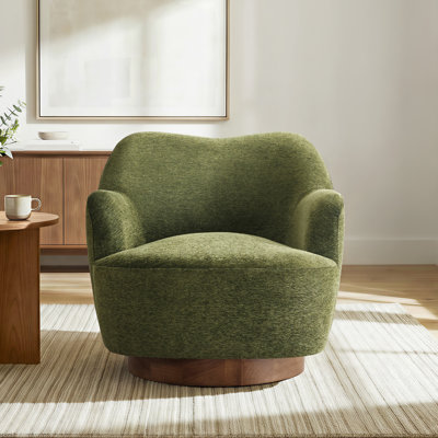 Fauteuil demi-tonneau pivotant moderne avec base en bois massif