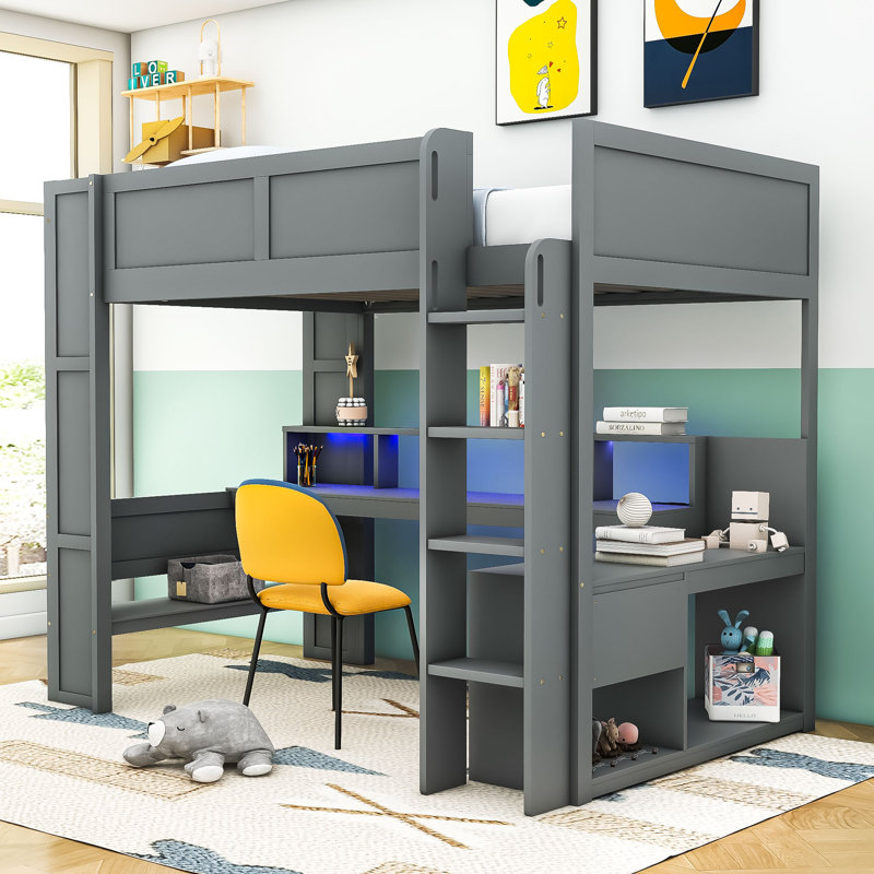 Jennylyn Wood Loft Bed With Desk And Drawer, Full