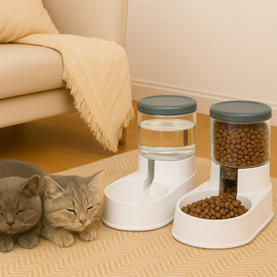 2pcs Automatic Cat Feeder And Waterer Set, Pet Feeding And Drinking Station, Capacity Gravity Food Dispenser, Non-electric, With Reusable Filter, Plastic Forbig Pets Cats Dogs Puppy Kitten, 1 Gallon(3.8l) X 2