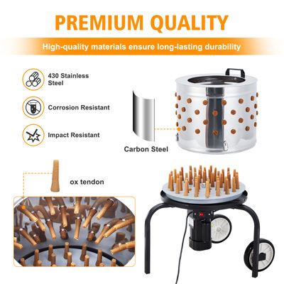 Electric Chicken Plucker Machine 550 W 280RPM - Stainless Steel Poultry Plucker with 106 Soft Fingers, 20 Inch Drum, Gfci Safe Waterproof Design, Transport Wheels