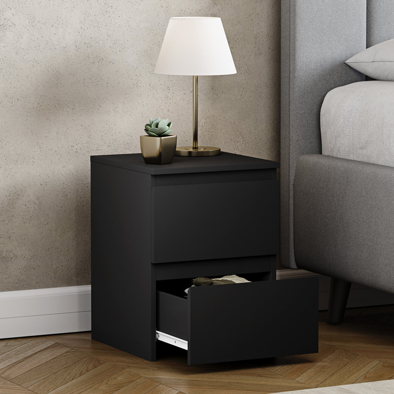 Cunha 29.5cm W Manufactured Wood Bedside Table, Black