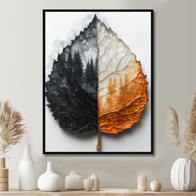 Haryln Modern Dark Leaves Symetry Of Autumn I - Leaves, art mural