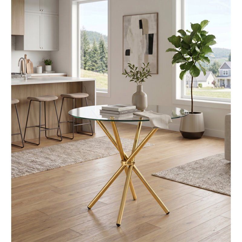 Table de salle à manger ronde 36,6 ", table Kicthen avec pieds en métal, Doré