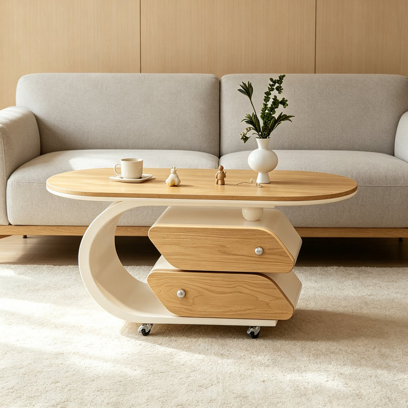 Tiroir de rangement pour table basse mobile, H 19,68 po x l 39,37 po x P 19,68 po, Brun / Blanc
