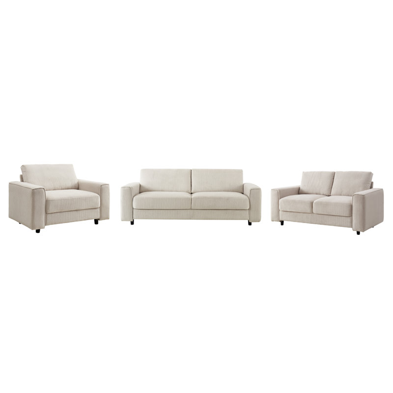 Ensemble de canapés rembourrés en velours côtelé 3 pièces Modern, Beige