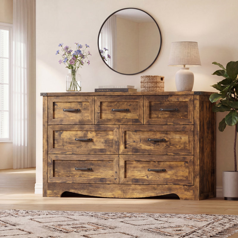 Rustic 7 Drawer Dresser, Brown