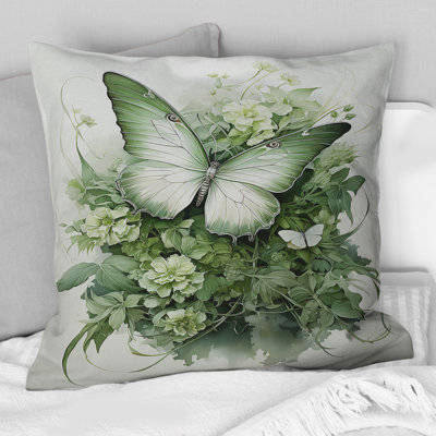 Green Butterfly Whirling Beauty - Butterfly Printed Throw Pillow