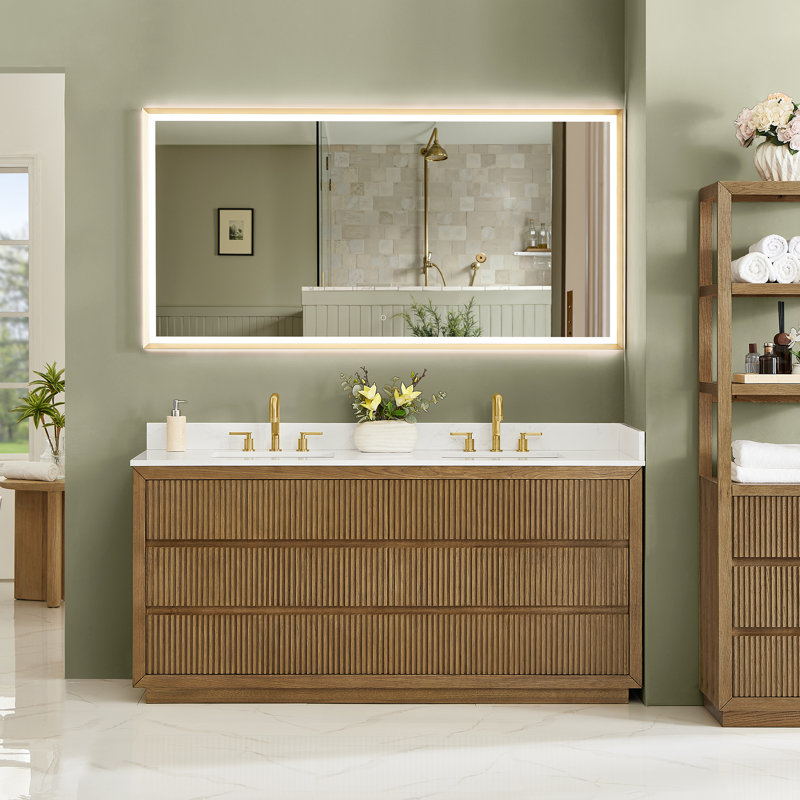 Navan 72" Double Bathroom Vanity in Weathered Brown with Grain White Engineered Stone Countertop No Mirror