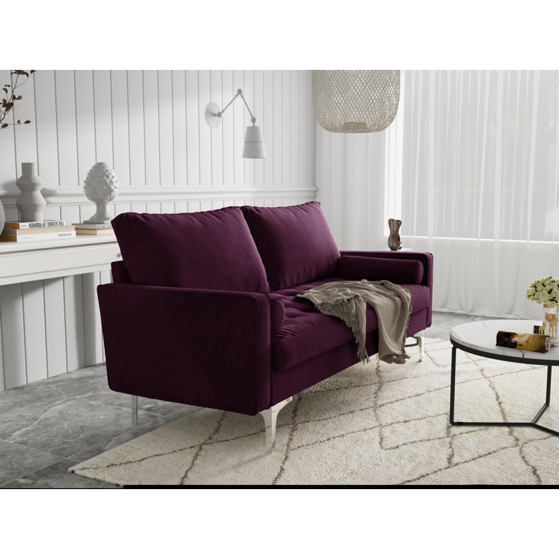 Canapé à accoudoirs carrés en velours de 70 po Maeesha, Velours aubergine