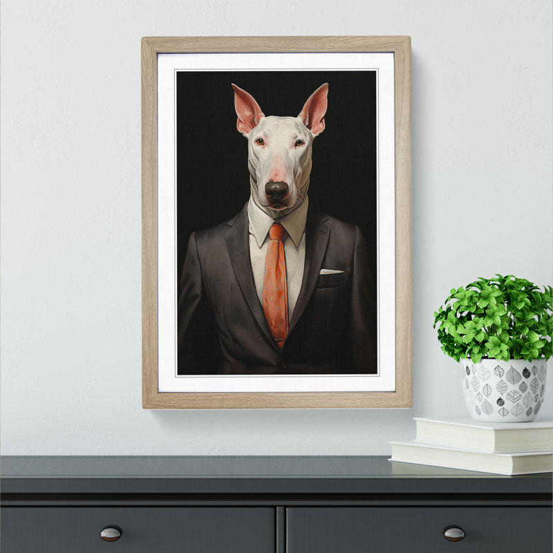 XYZ-FRM-V1223-653 English Bull Terrier In A Suit Painting No.2 - Single Picture Frame Print on Wood, 46cm H x 34cm W x 2cm D