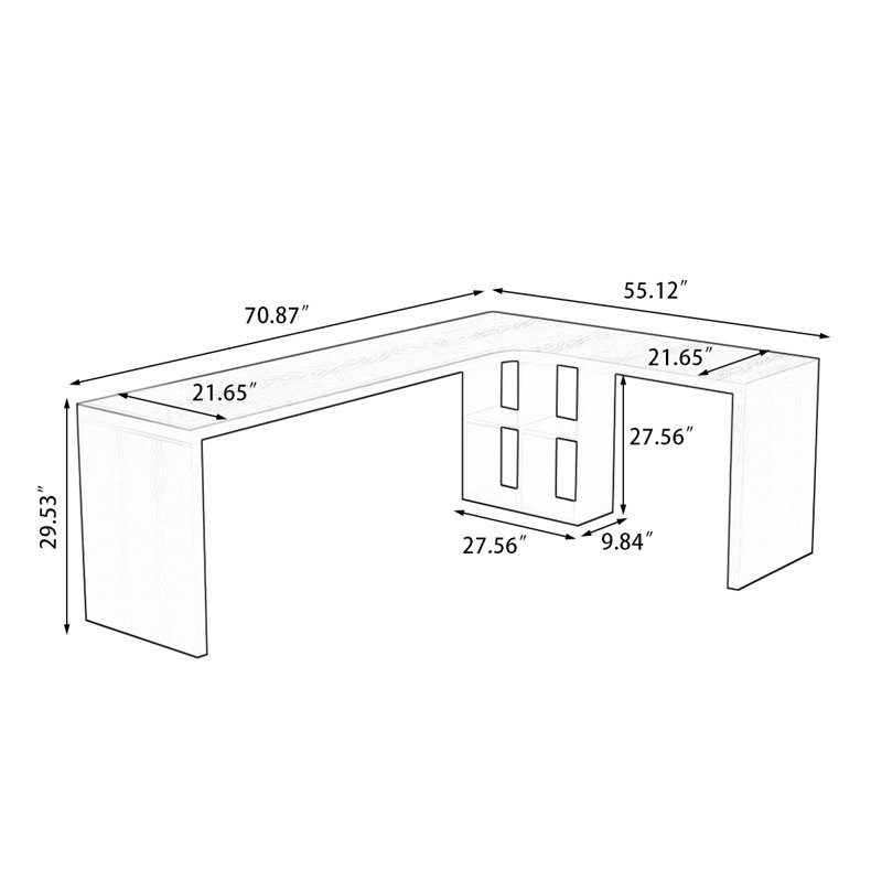 Bureau rectangulaire en bois massif noir, H 29,53 po x l 70,87 po x P 55,12 po, Retour à droite