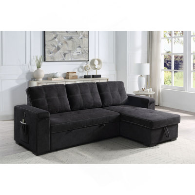 Canapé-lit modulaire réversible en tissu tissé noir l 95 po Ollie